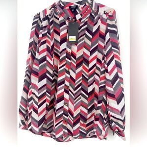 Jones New York Signature Gold Studded Long Sleeve Blouse sz M NWT $69.50